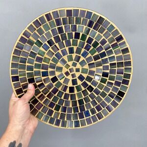 Mosaic Plate Round Decorative Tray Centerpiece Plate Gold Jewel Tone 13" Vintage